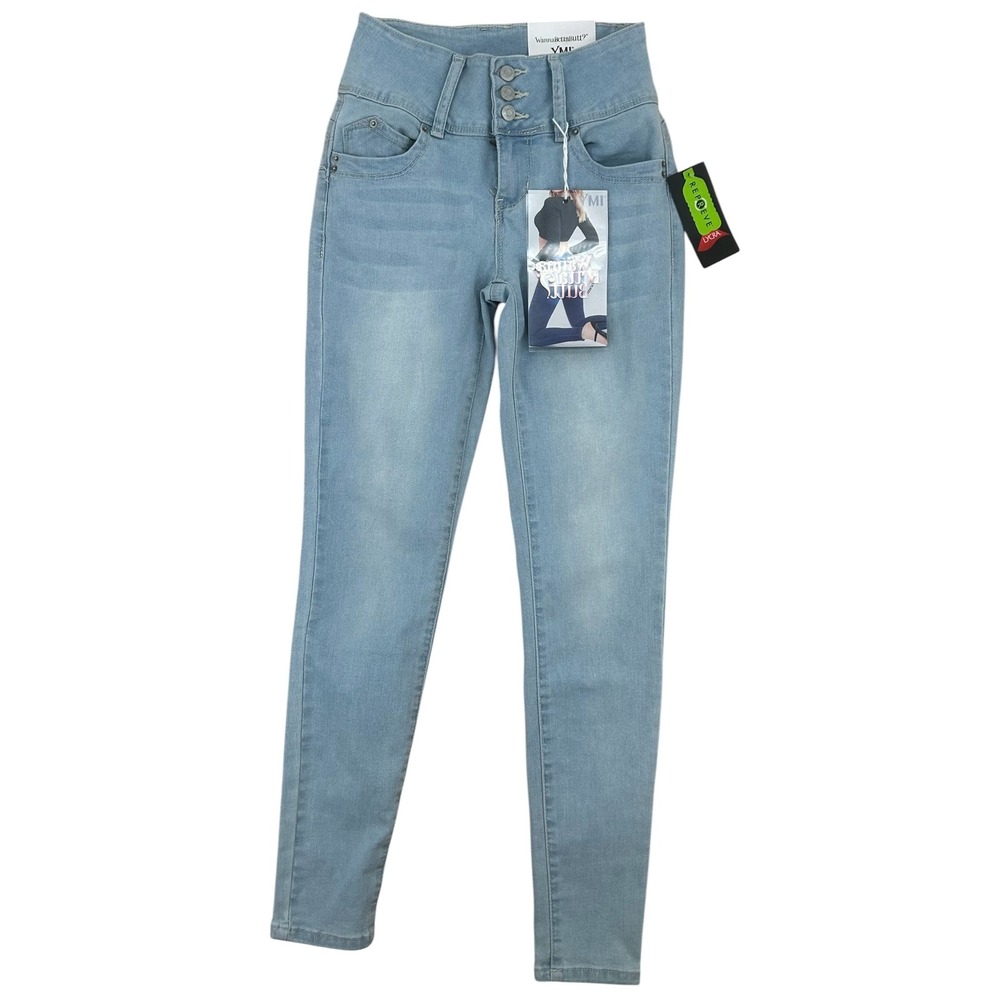 YMI WannaBettaButt Mid Rise Skinny Jeans Light Blue Wash Size 1 25